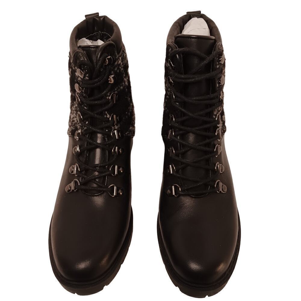 New Marc Fisher Womens Lanzia Leather Plaid Fabric Boot 7 1/2